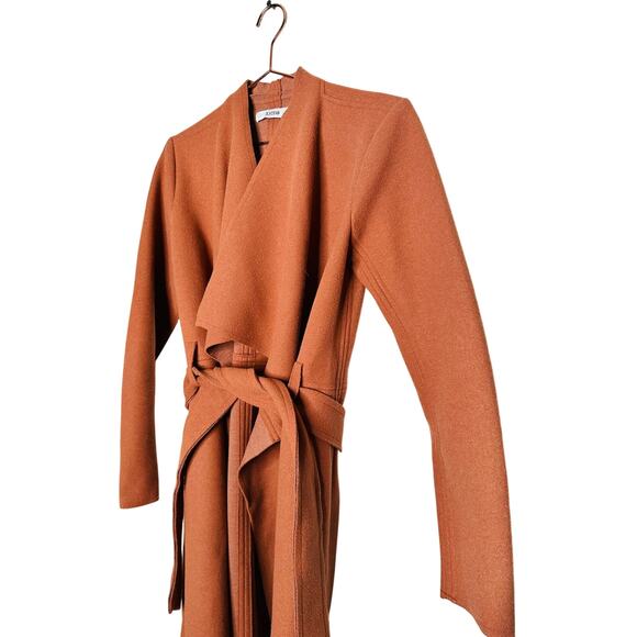 JUSTFAB Camel Brown Knit Side Pockets Tie Waist Drape Coat Size Small - Picture 7 of 16